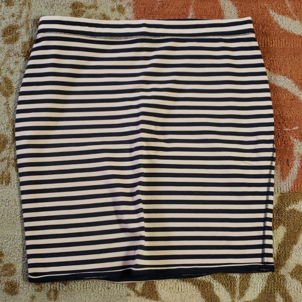 Tan and black striped pencil skirt